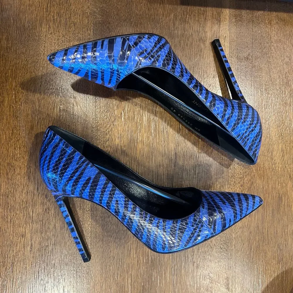 Saint Laurent YSL Yves  'Khan' black/blue SNAKESKIN shoes EU 40 US 10 - Picture 9 of 9